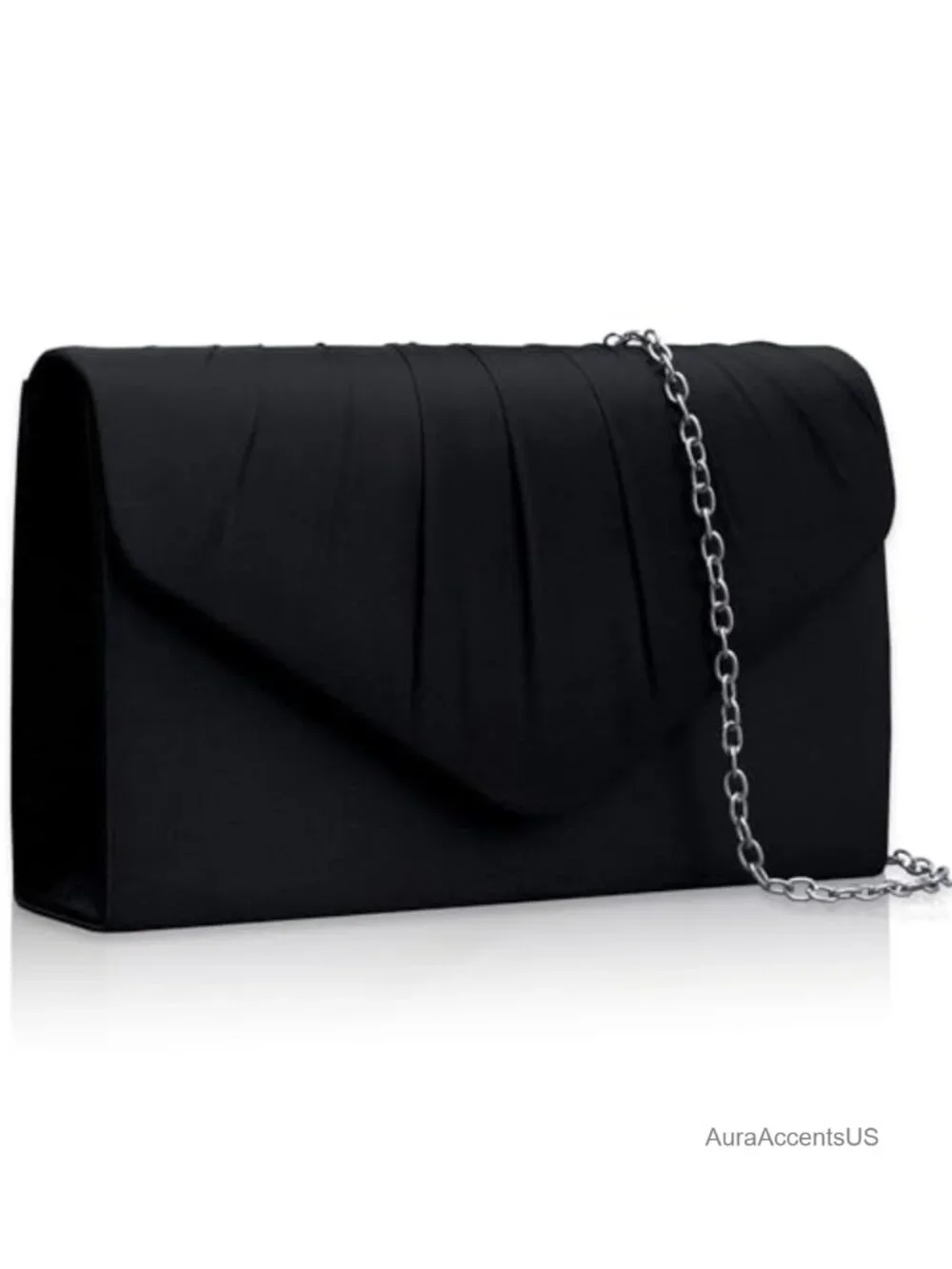 Elegant Satin Pleated Envelope Evening Clutch Purse with Chain Strap